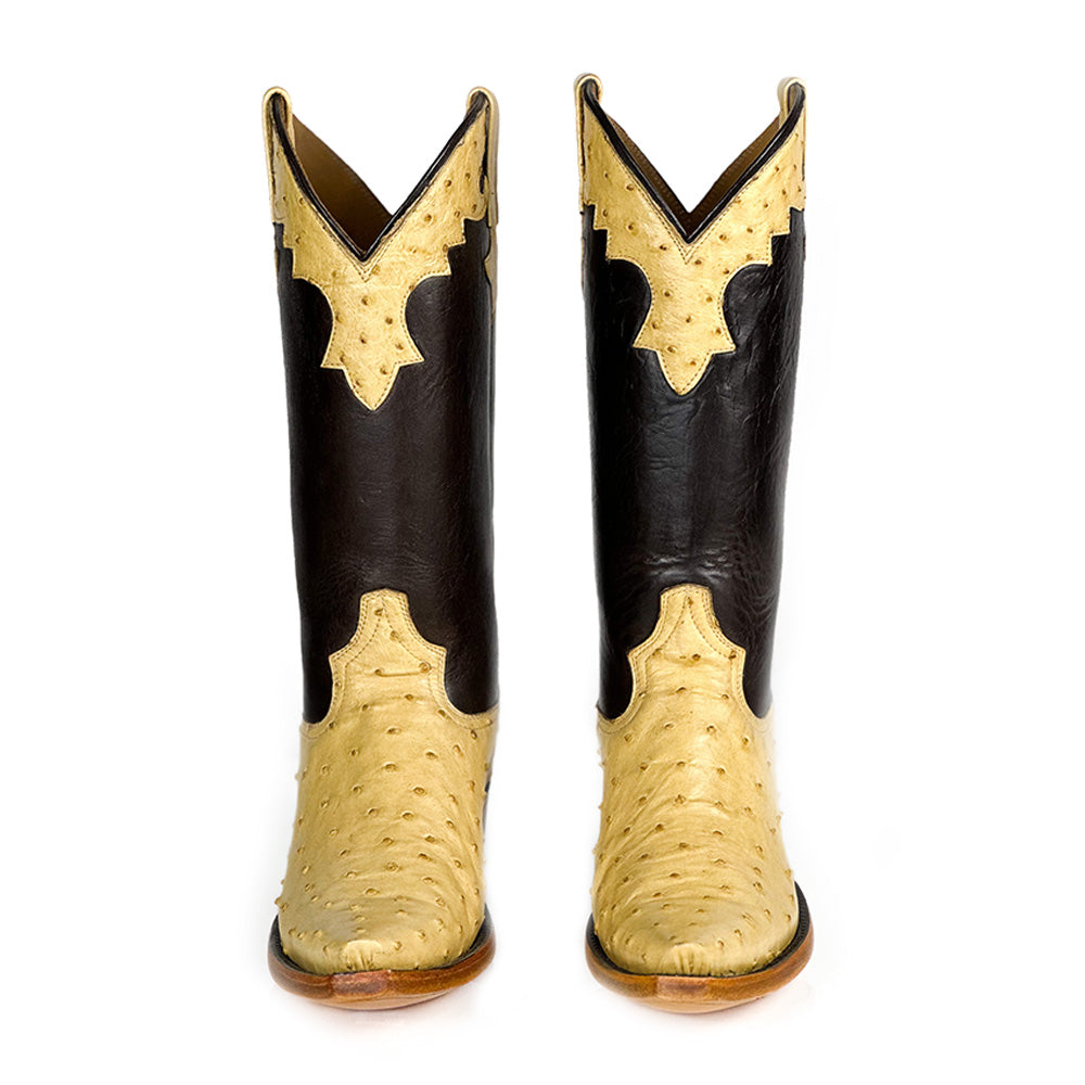 Ostrich- Flama Gold Boot — detail shot of handmade ostrich boots