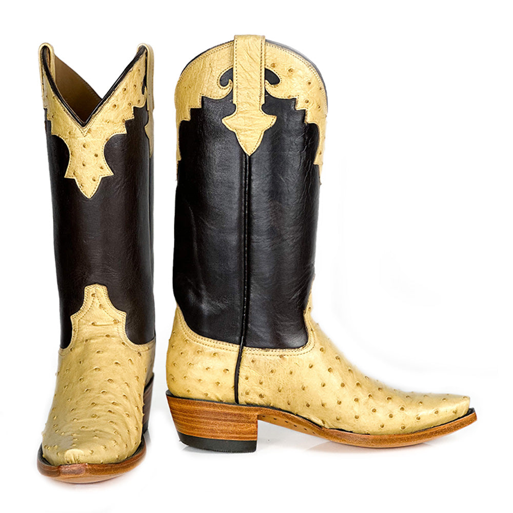 Ostrich- Flama Gold Boot — side view of handmade ostrich boots
