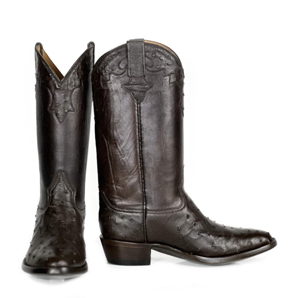 Ostrich- Hickory Boot — side view of handmade ostrich boots