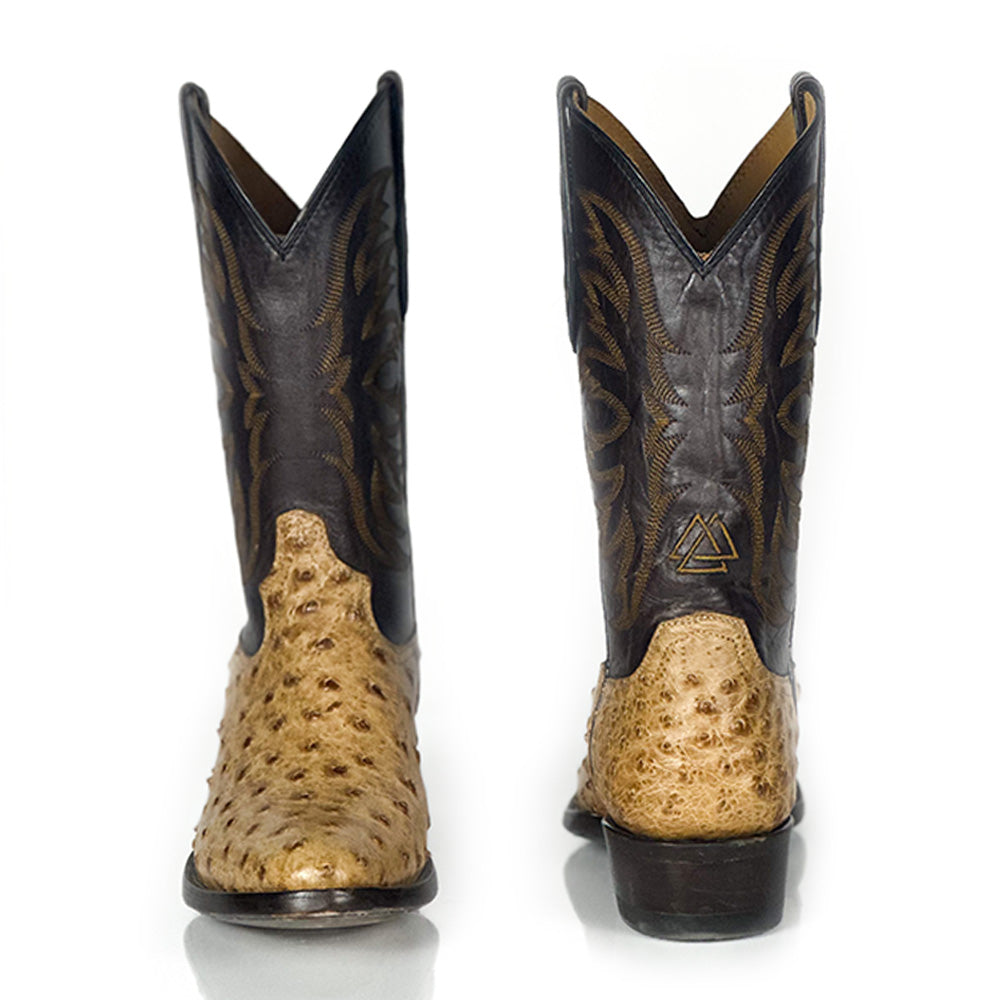 Ostrich- Scotch Boot — angled view of handmade ostrich boots