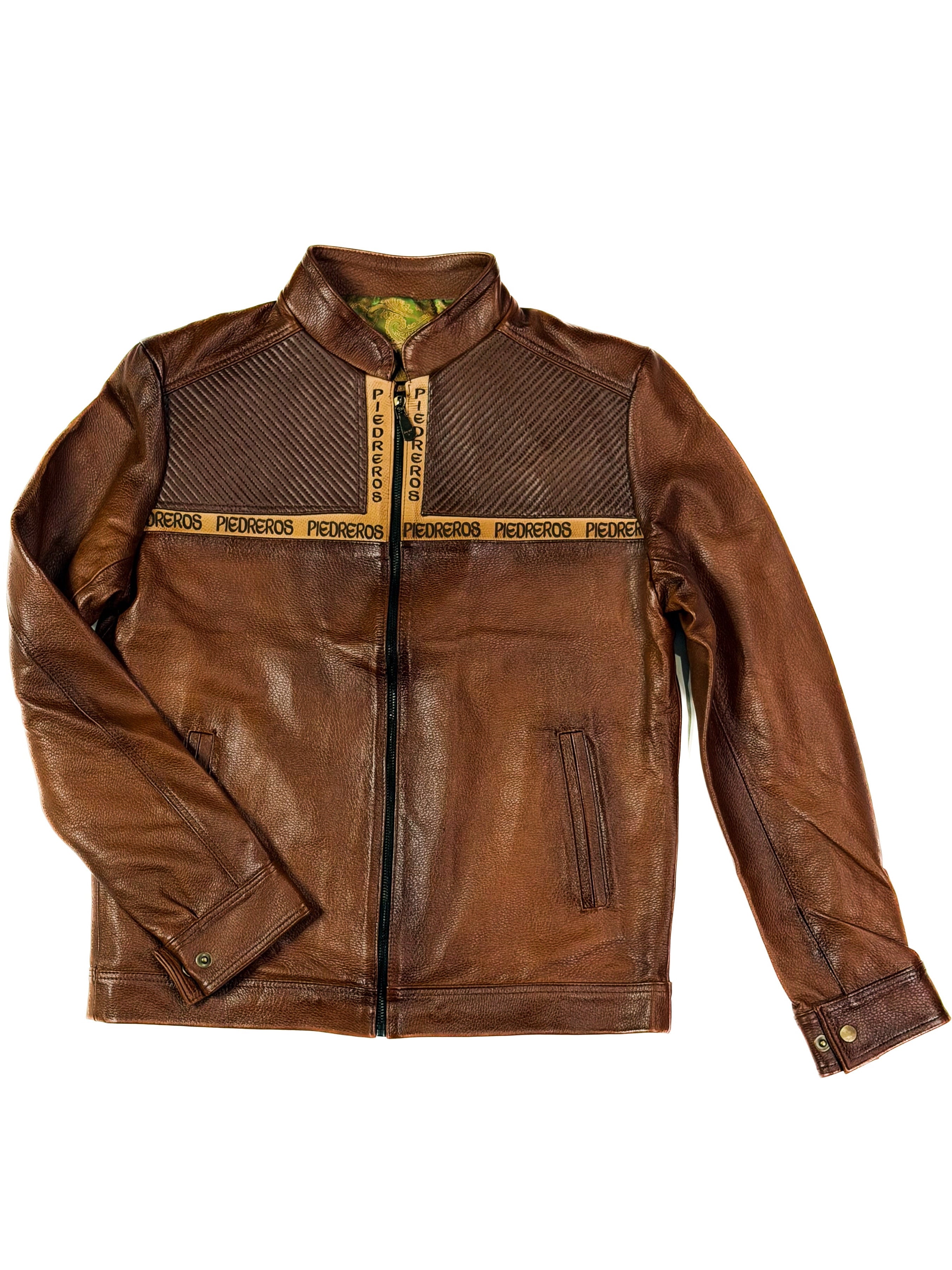 Amber Brown leather jacket with piedreros logo