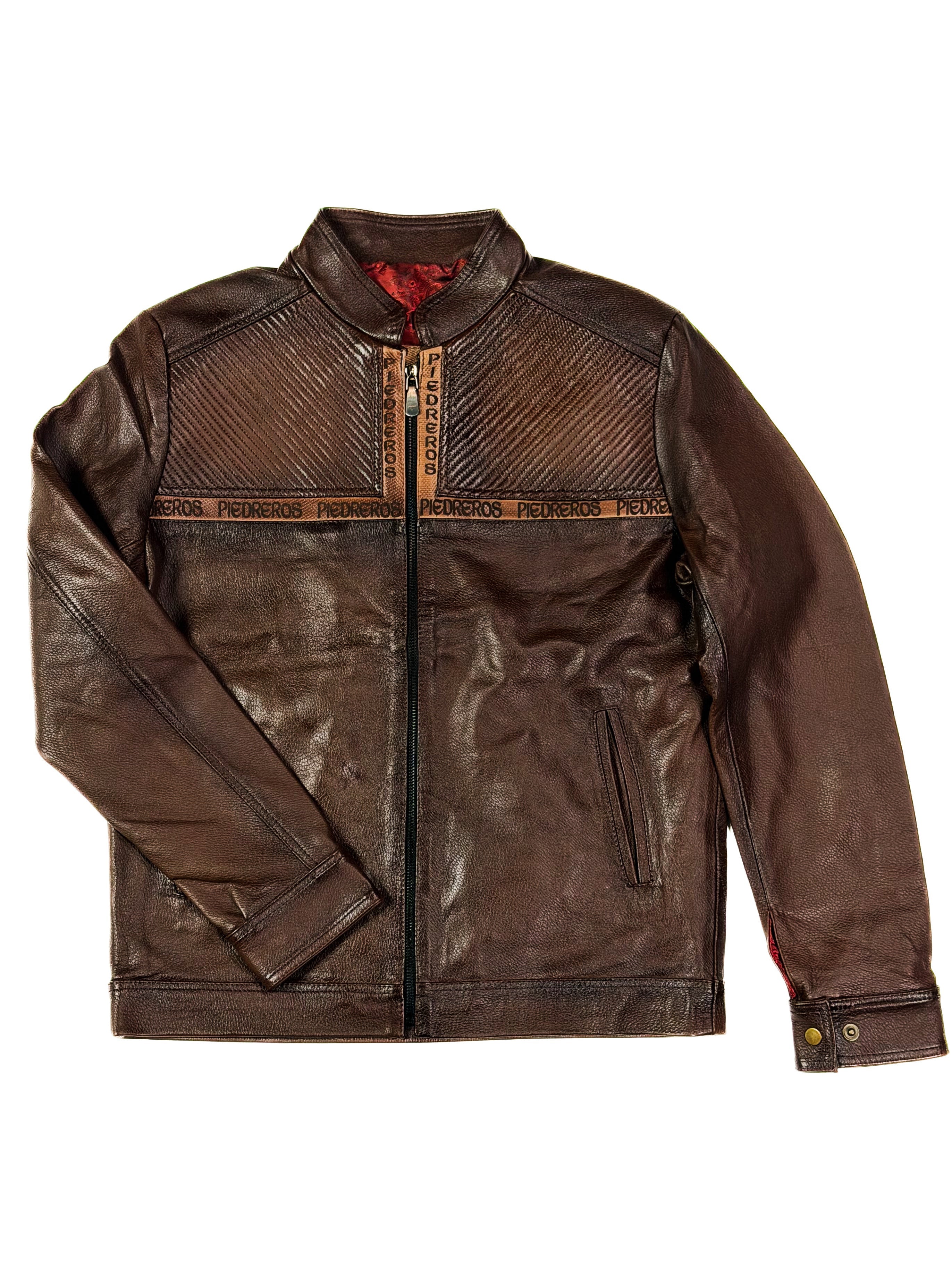 Brown leather jacket on a white background