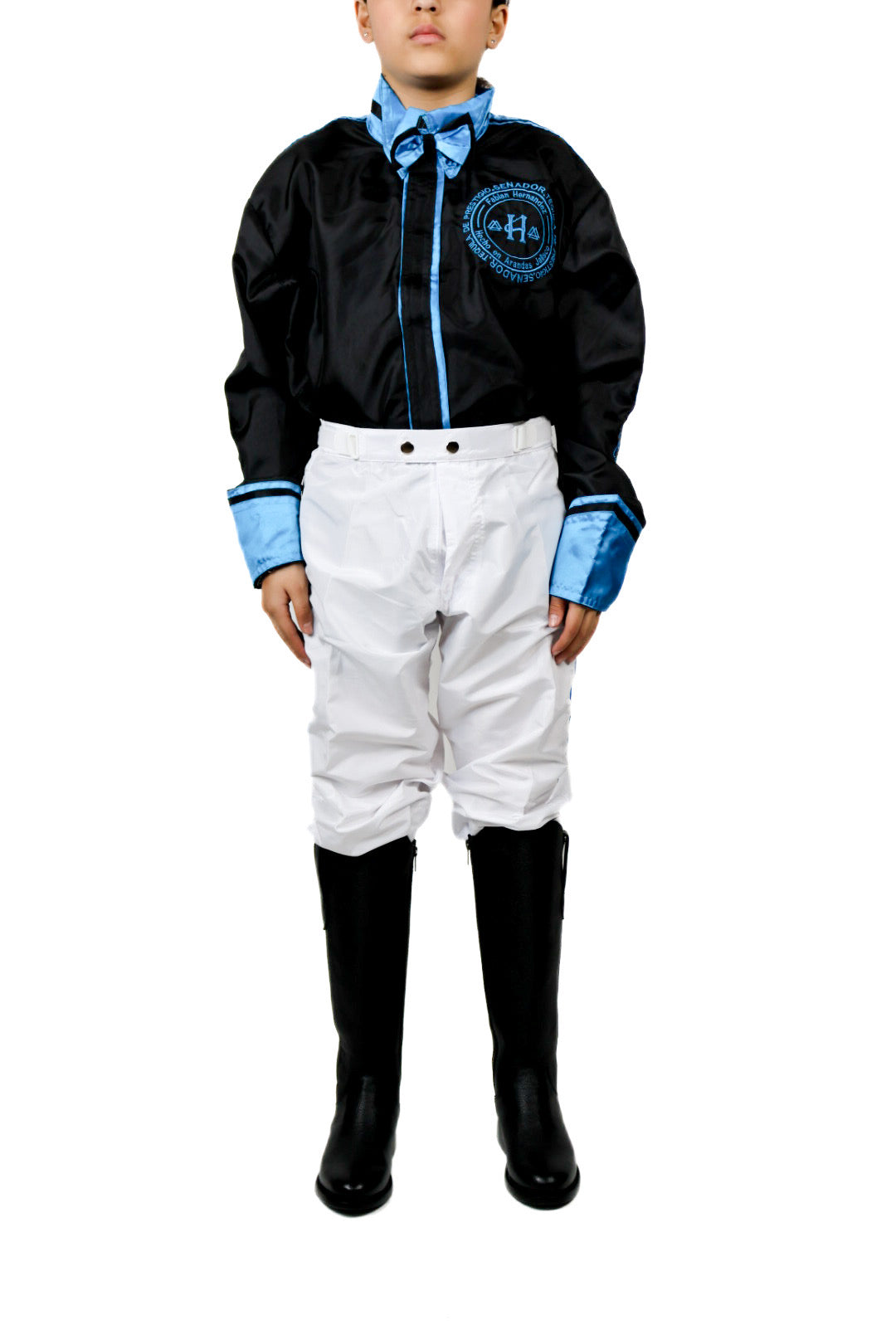 front of white and black blue jockey pants