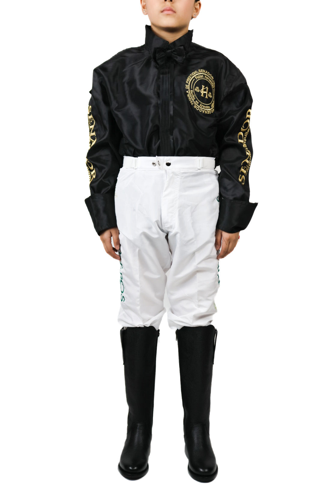 Piedreros triple skull white and green jockey pants