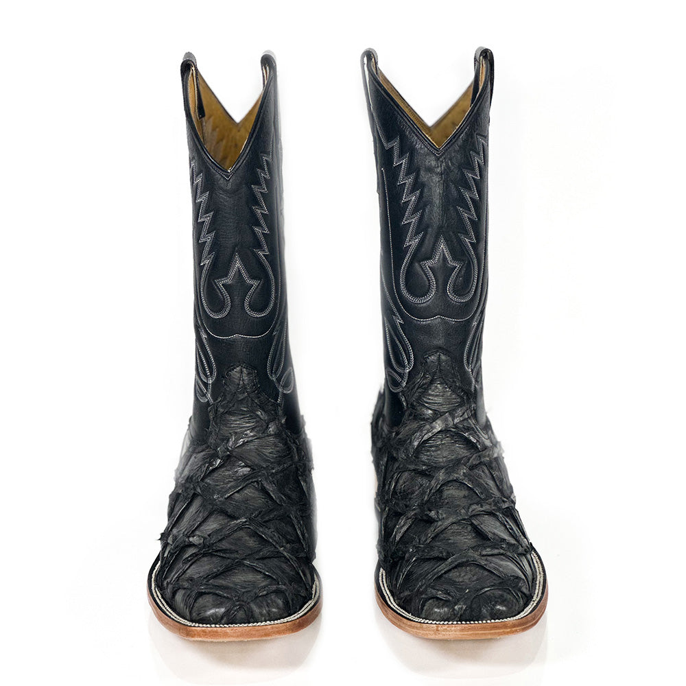 Pirarucu Shadow Fish Boot — detail shot of handmade pirarucu boots