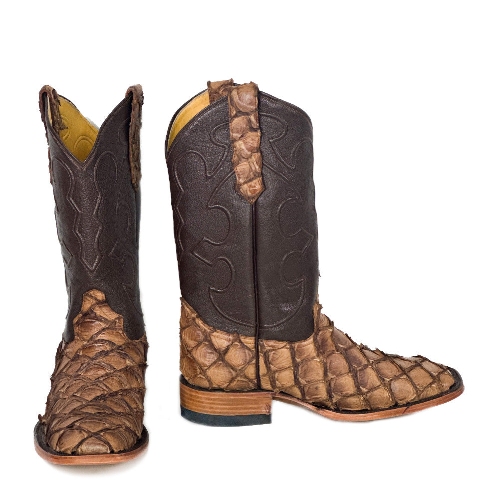 Pirarucus Cider Fish Western Boot — side view of handmade pirarucu boots
