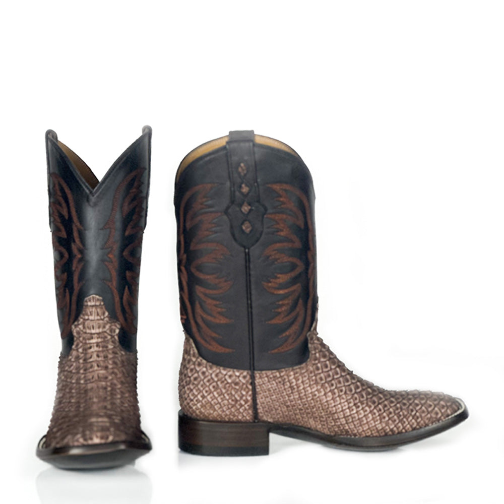 Python- Redbud Boot — side view of handmade python boots