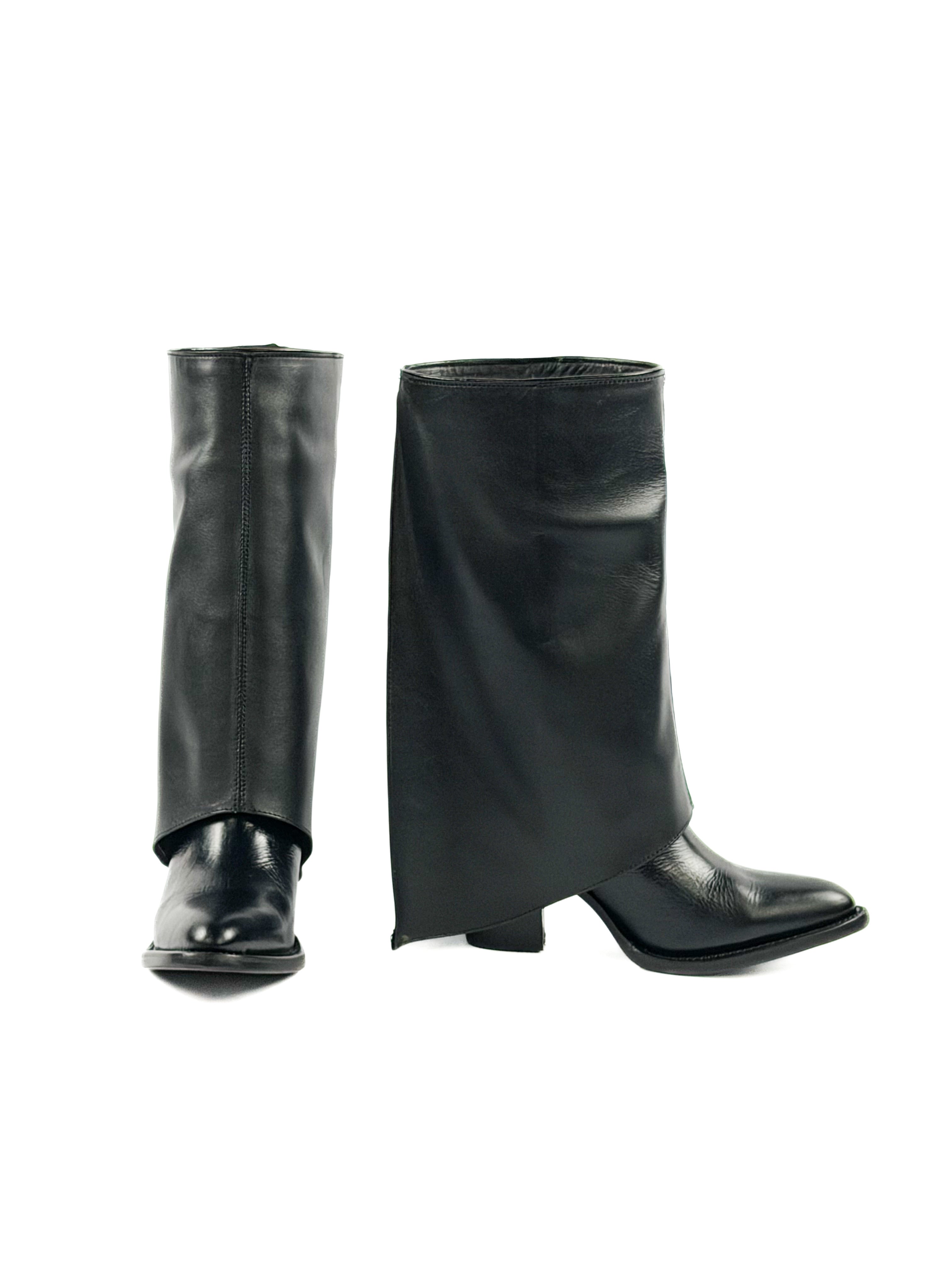 Pair of women’s black leather round toe boots