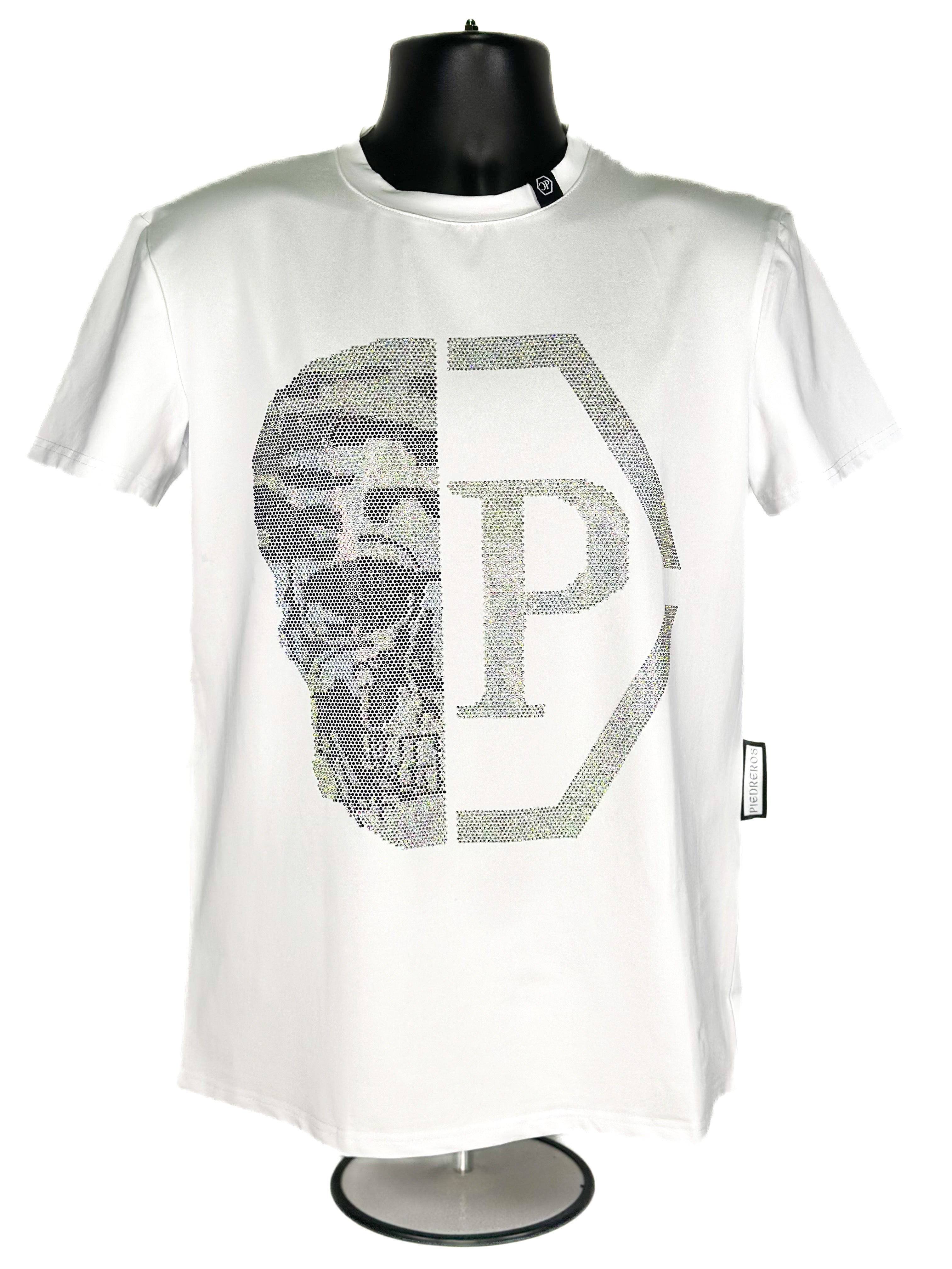White shirt with silver rhinestones skull
