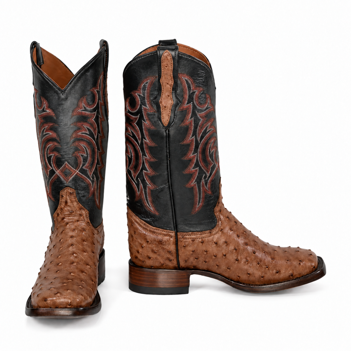 The Maxdale — Ostrich Square Toe Men's Cowboy Boot, front and side view