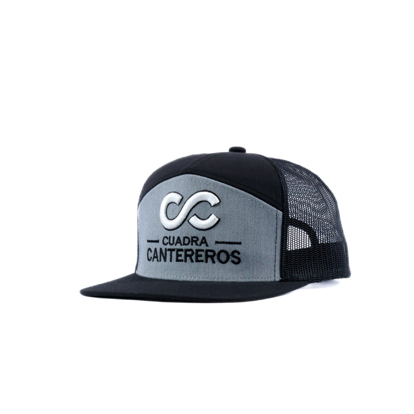 Gray and black mesh cap with white and black cantereros logo
