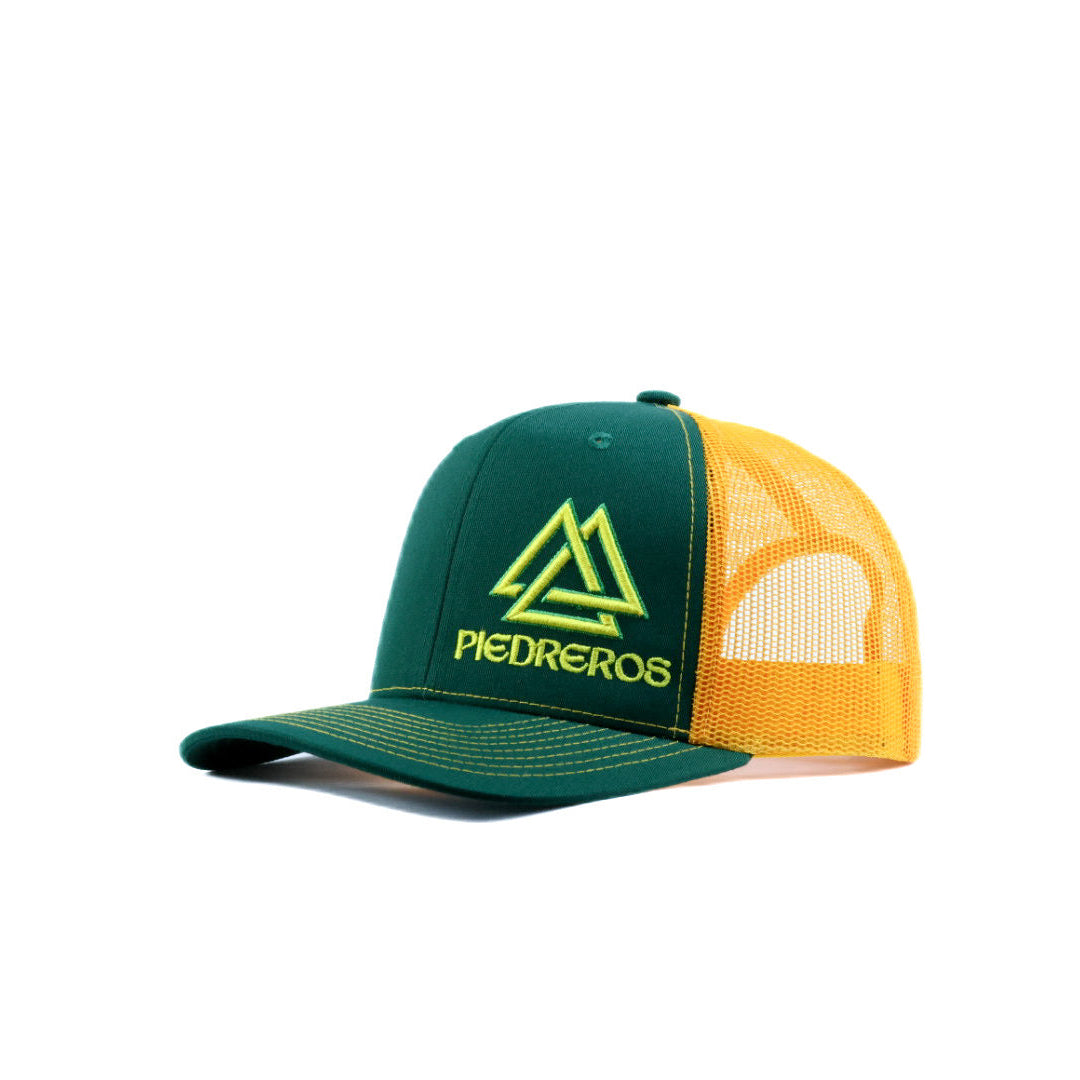 Green and yellow mesh cap with yellow and green logo