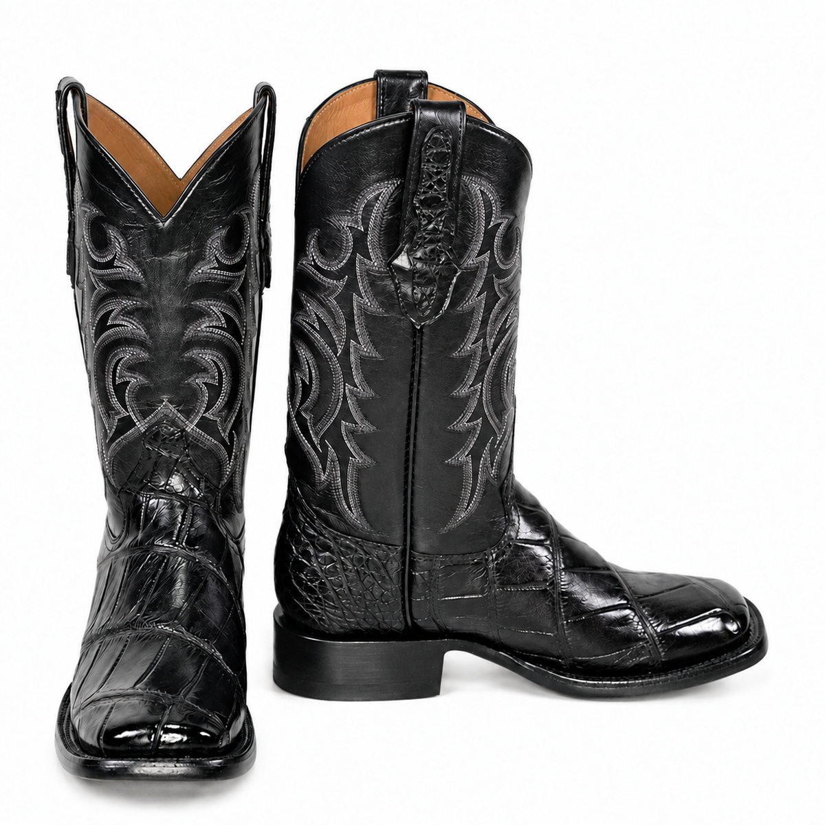 The Andice — Alligator Square Toe Men's Cowboy Boot, front and side view