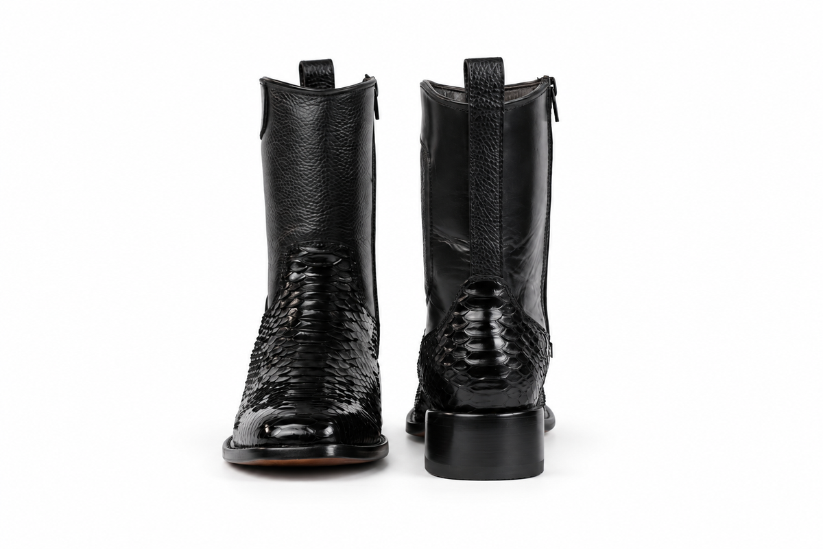 The Laredo Python Zip Roper - Black Gloss