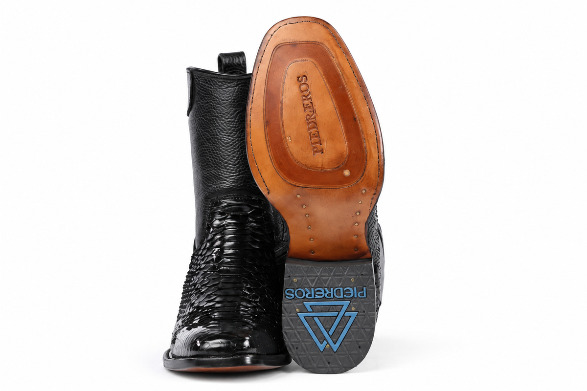 The Laredo Python Zip Roper - Black Gloss