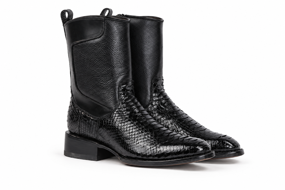 The Laredo Python Zip Roper - Black Gloss