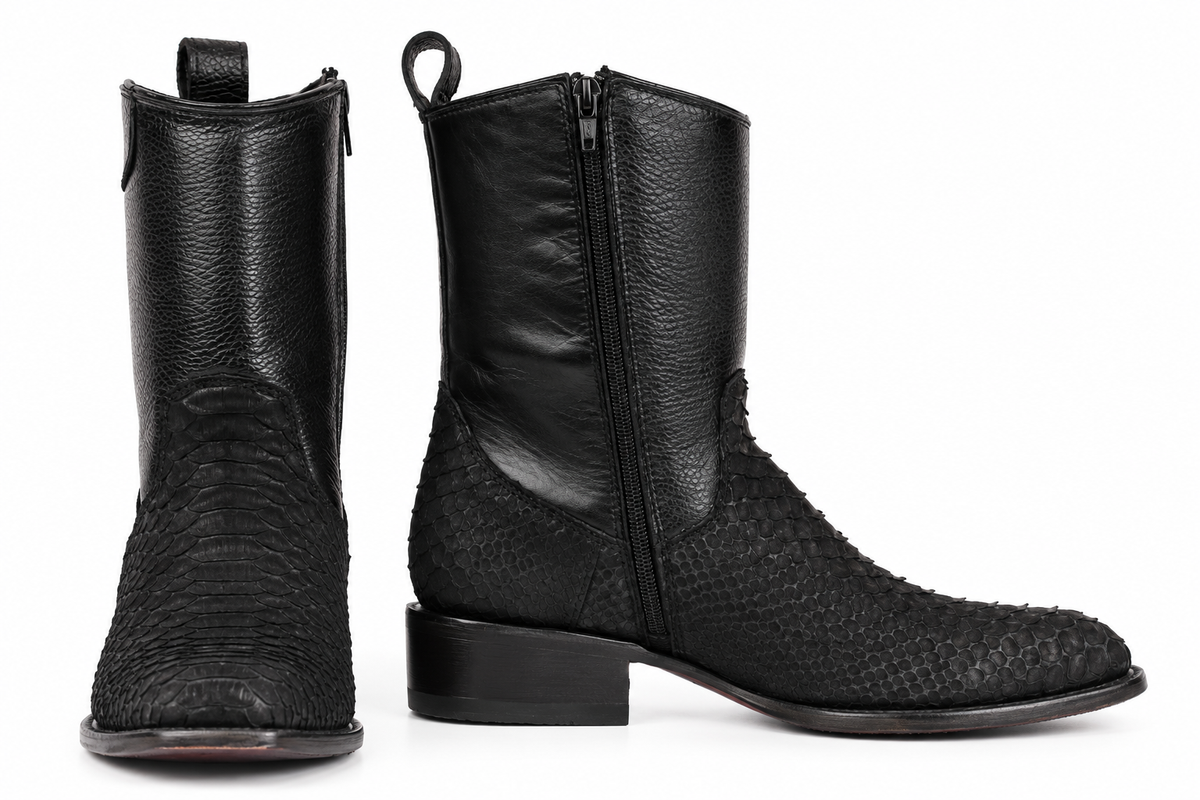 The Marfa Python Nobuck Zip Roper - Black