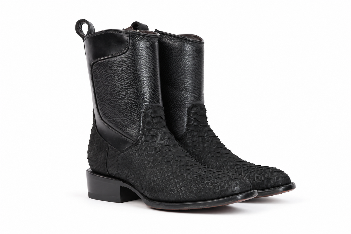 The Marfa Python Nobuck Zip Roper - Black