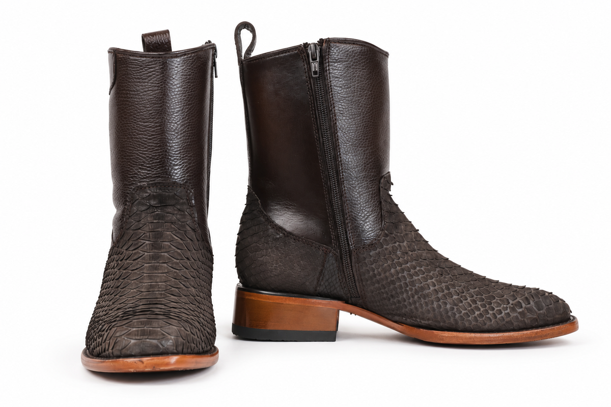 The Marfa Python Nobuck Zip Roper - Brown