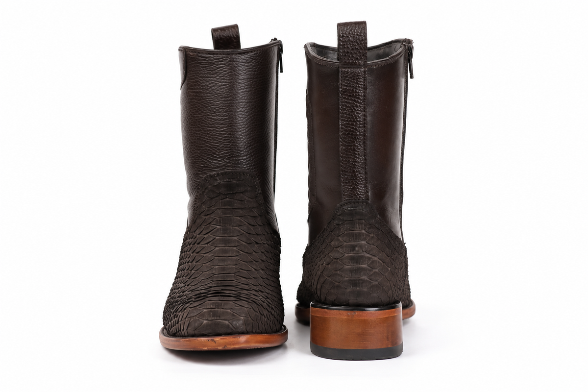 The Marfa Python Nobuck Zip Roper - Brown