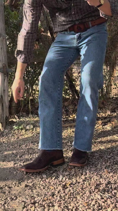 Trey wearing The Wharton armadillo boots, styling video