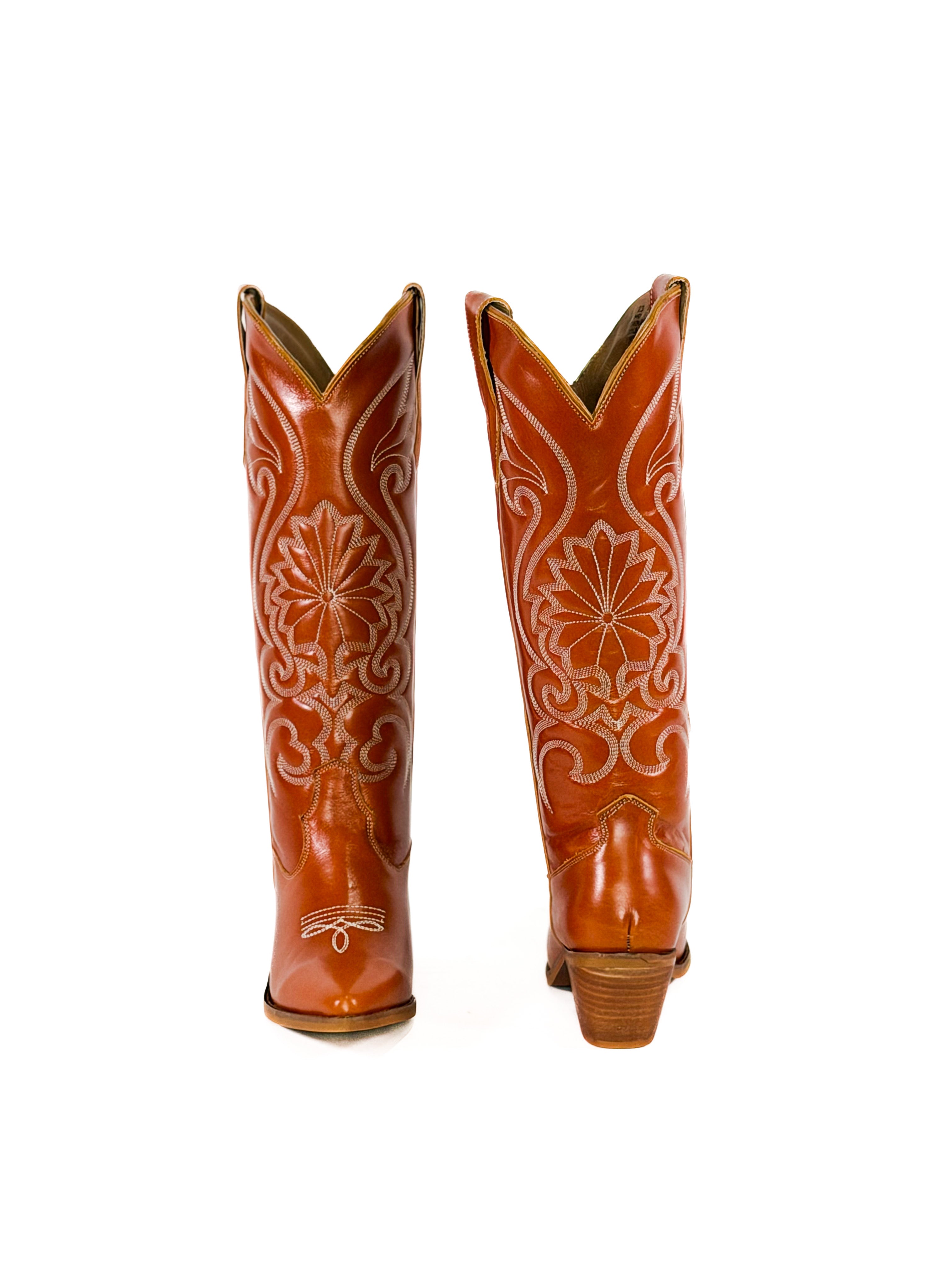 burnt orange leather cowgirl boots