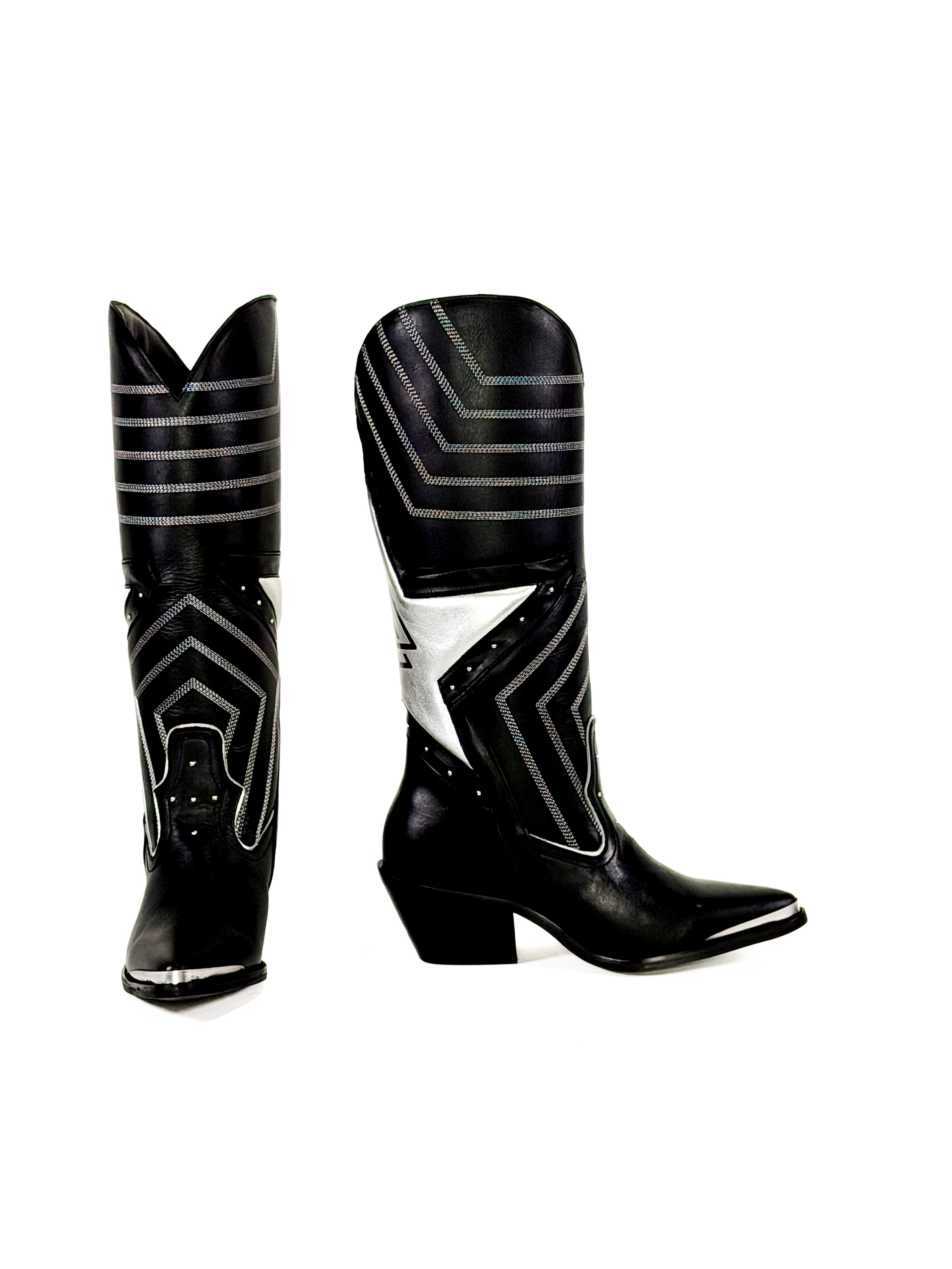black star silver leather cowgirl boots