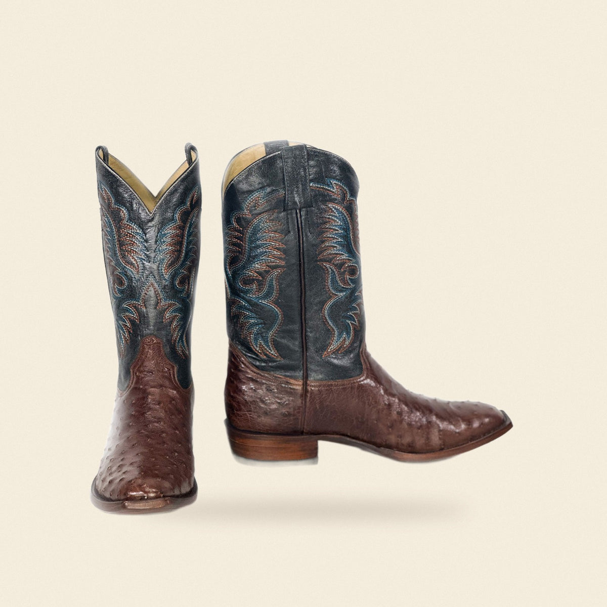 The Livingston — Ostrich Square Toe Men's Cowboy Boot, front and side view