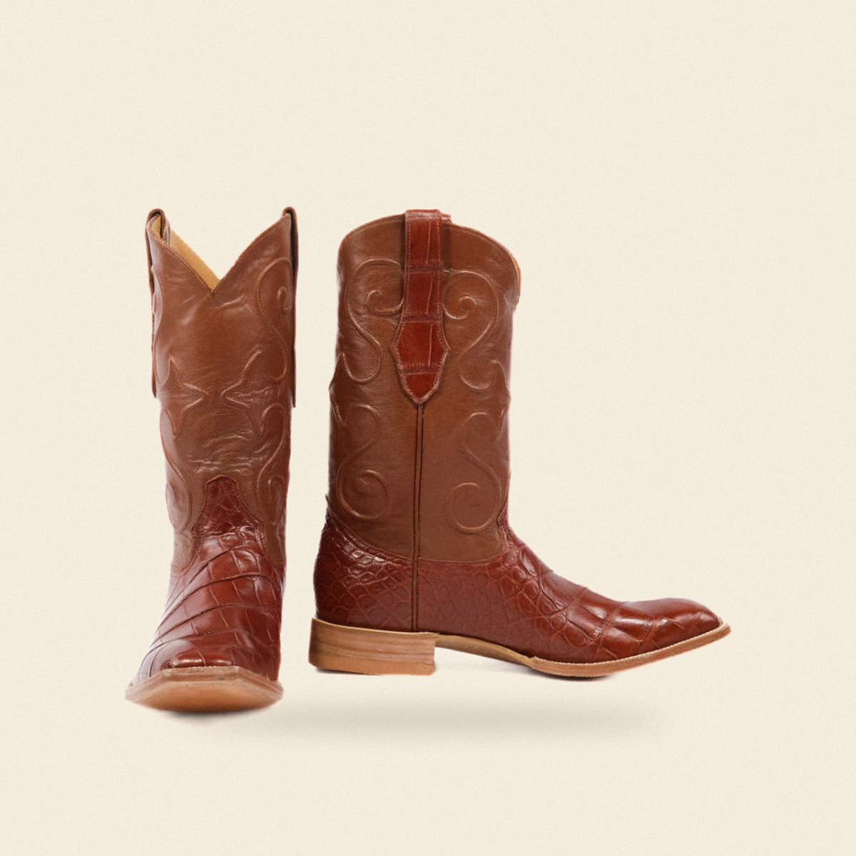 The Carthage — Alligator Men's Cowboy Boot, front and side view