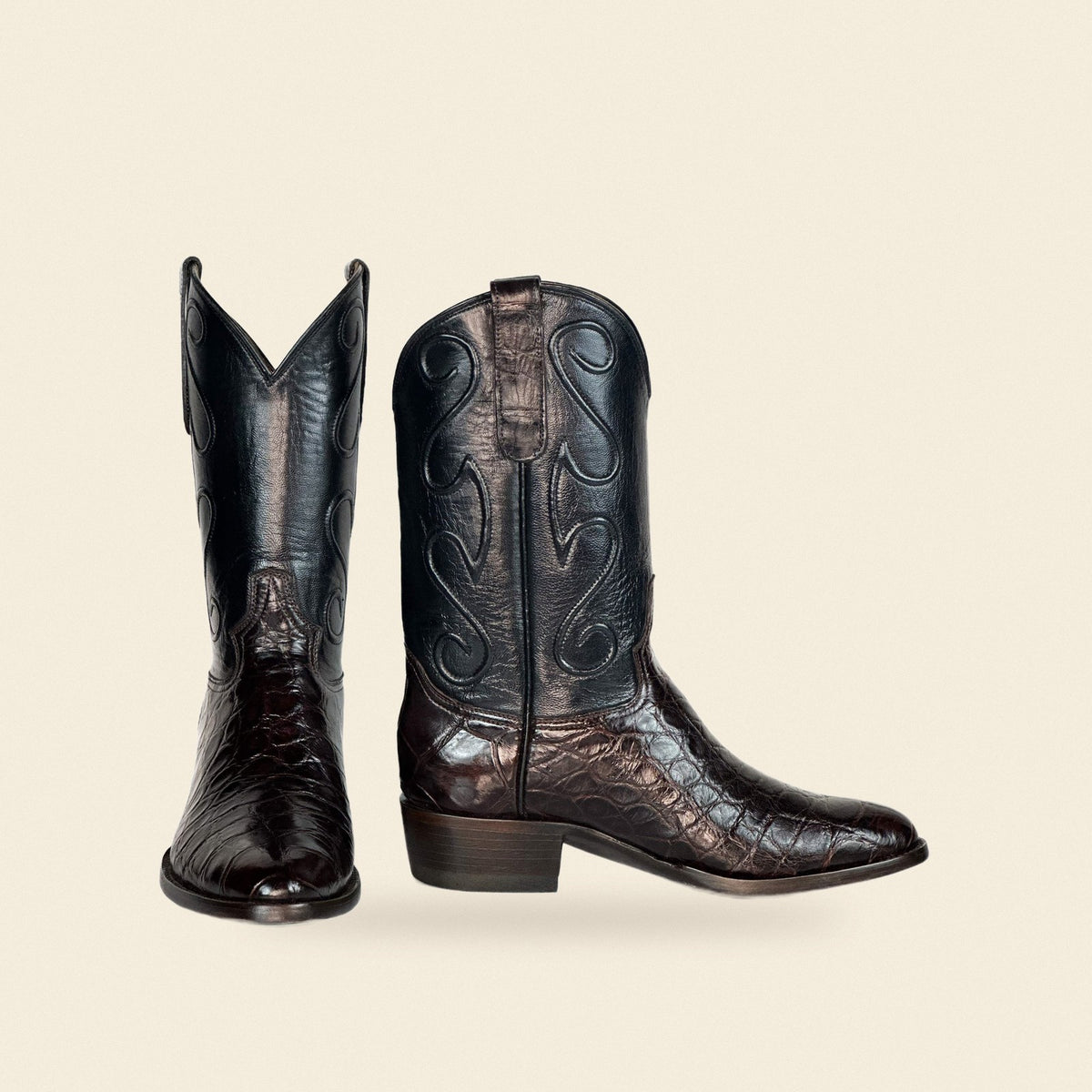 The Bartlett — Alligator Men's Cowboy Boot, front and side view