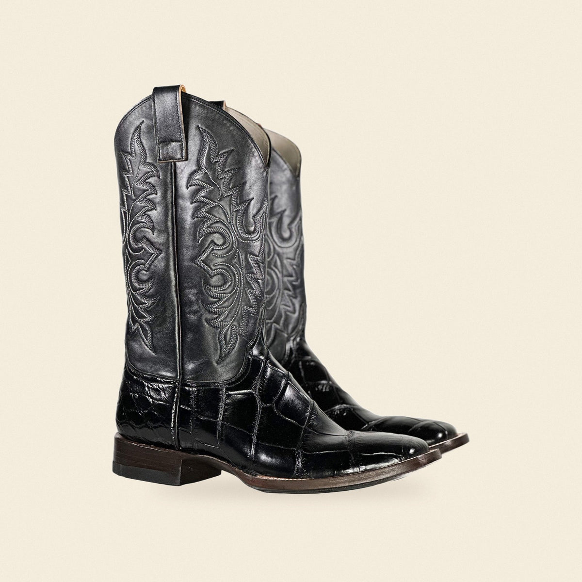 The Rosebud — Alligator Men's Cowboy Boot, front and side view