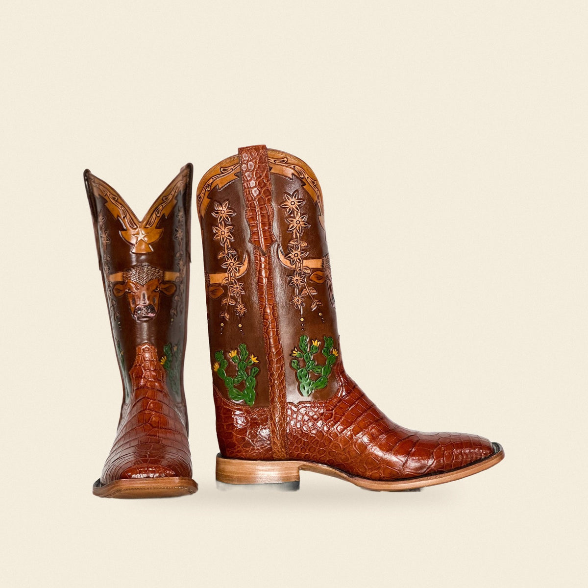 The Navasota — Alligator Men's Cowboy Boot, front and side view