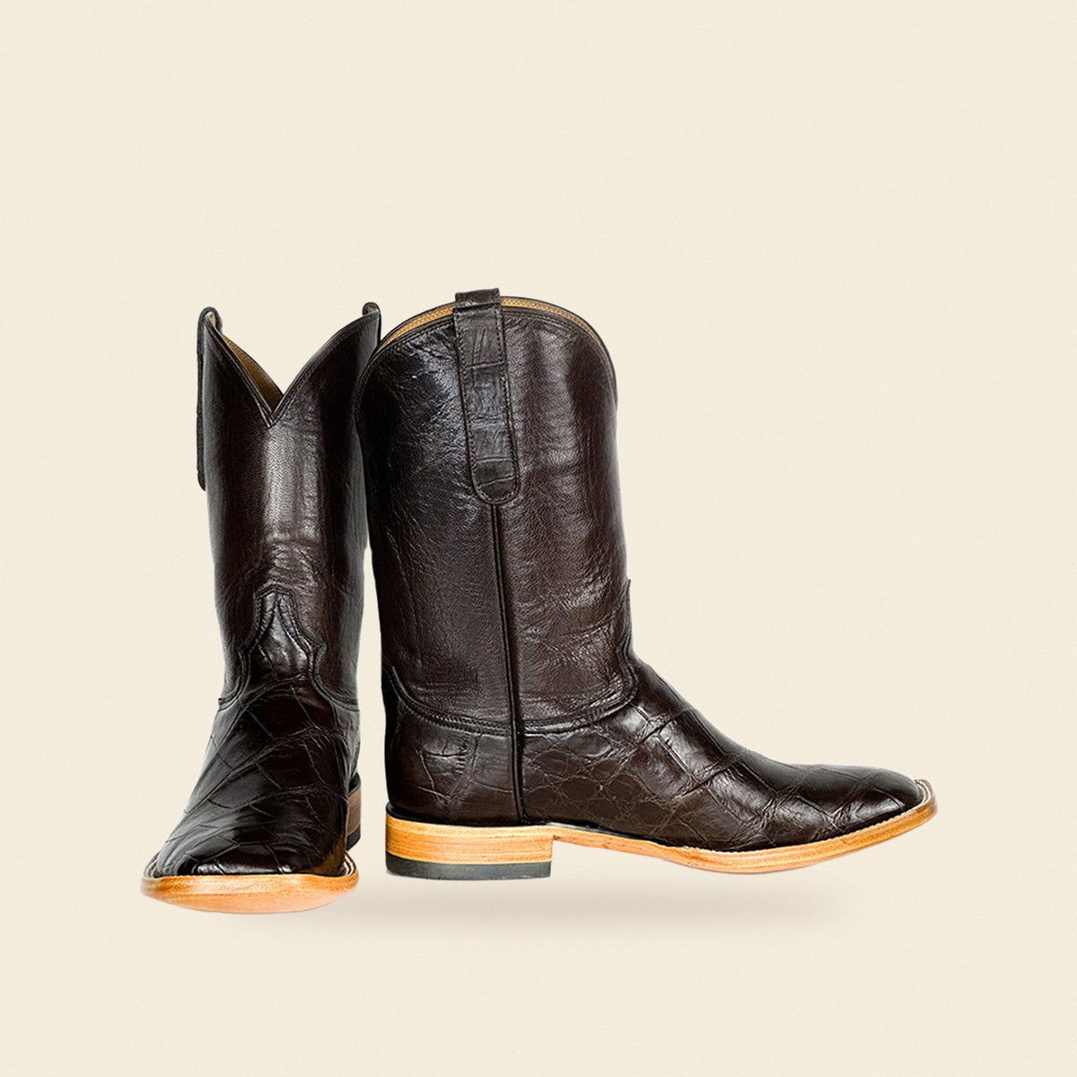 The Hutto — Alligator Square Toe Men's Cowboy Boot, front and side view