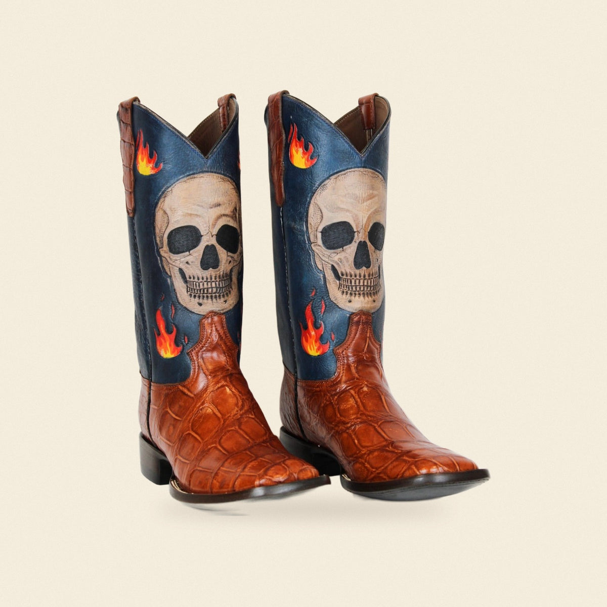 The Catrin — Alligator Men's Cowboy Boot, front and side view