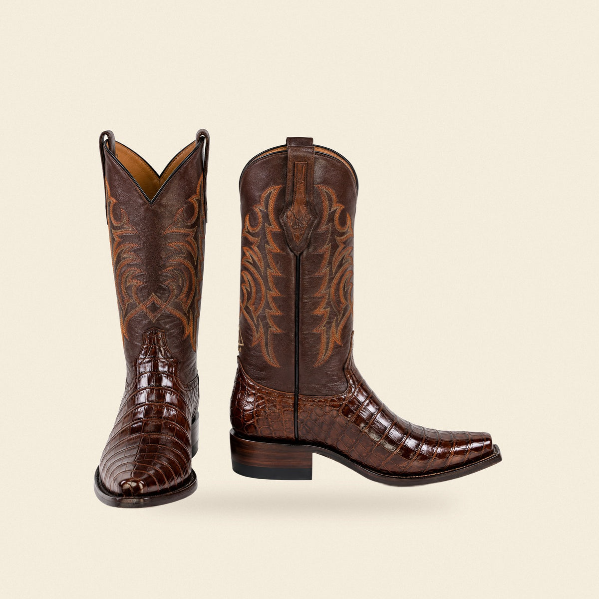 The Waterloo — Alligator Snip Toe Men's Cowboy Boot, front and side view