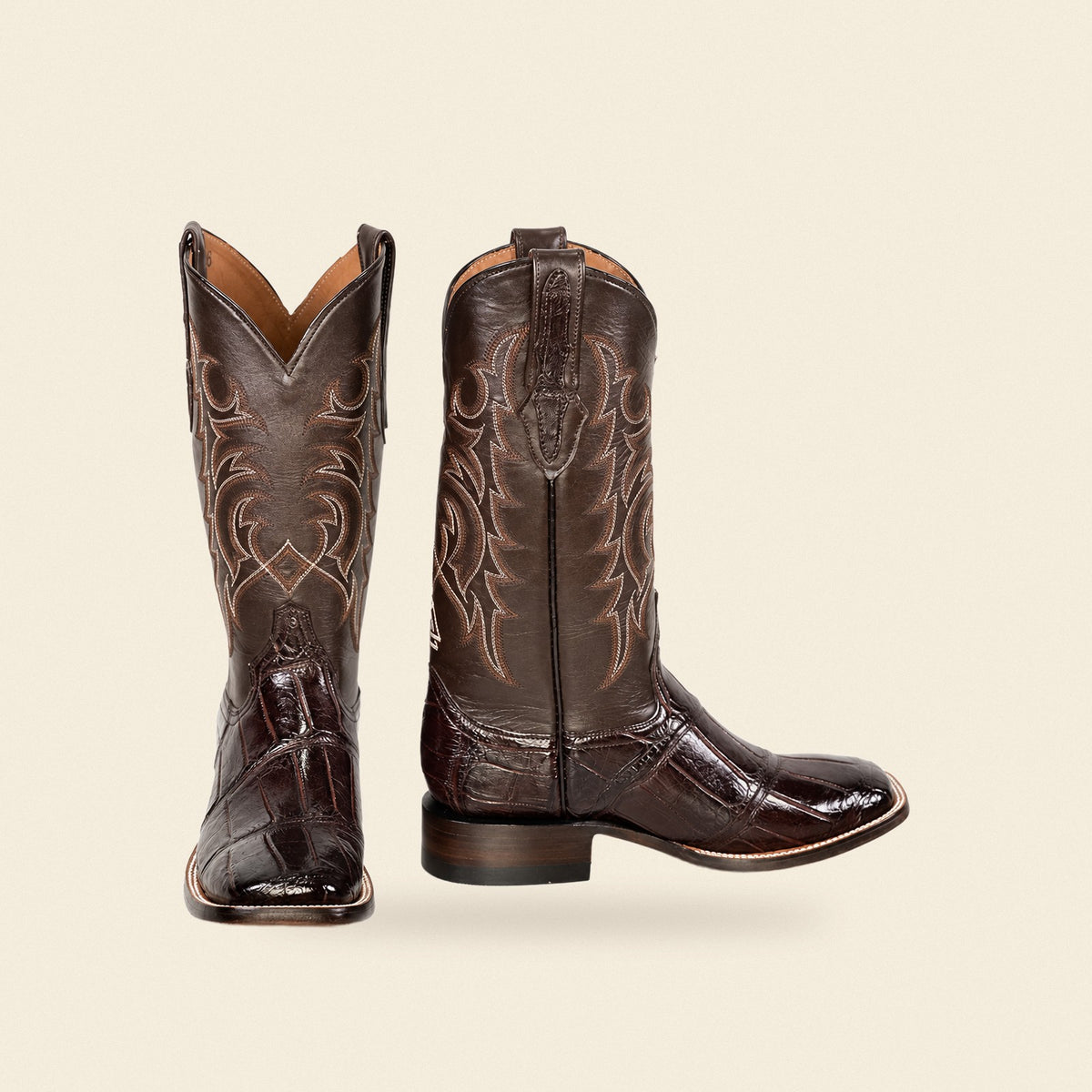 The Andice — Alligator Square Toe Men's Cowboy Boot, front and side view