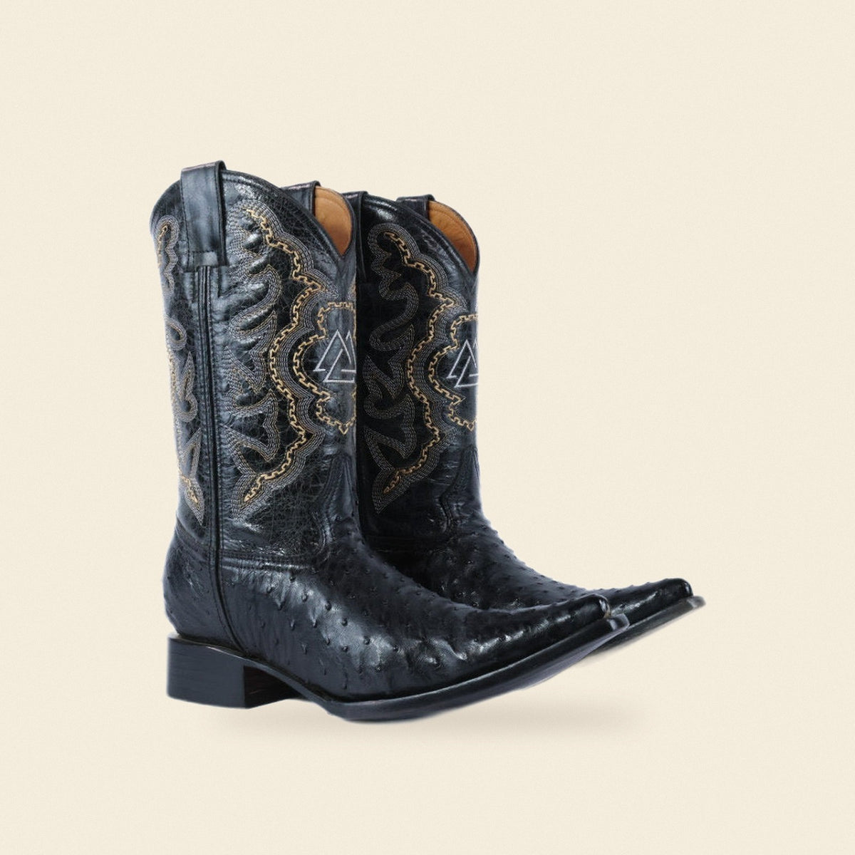 The Jewett — Ostrich Snip Toe Men's Cowboy Boot, front and side view
