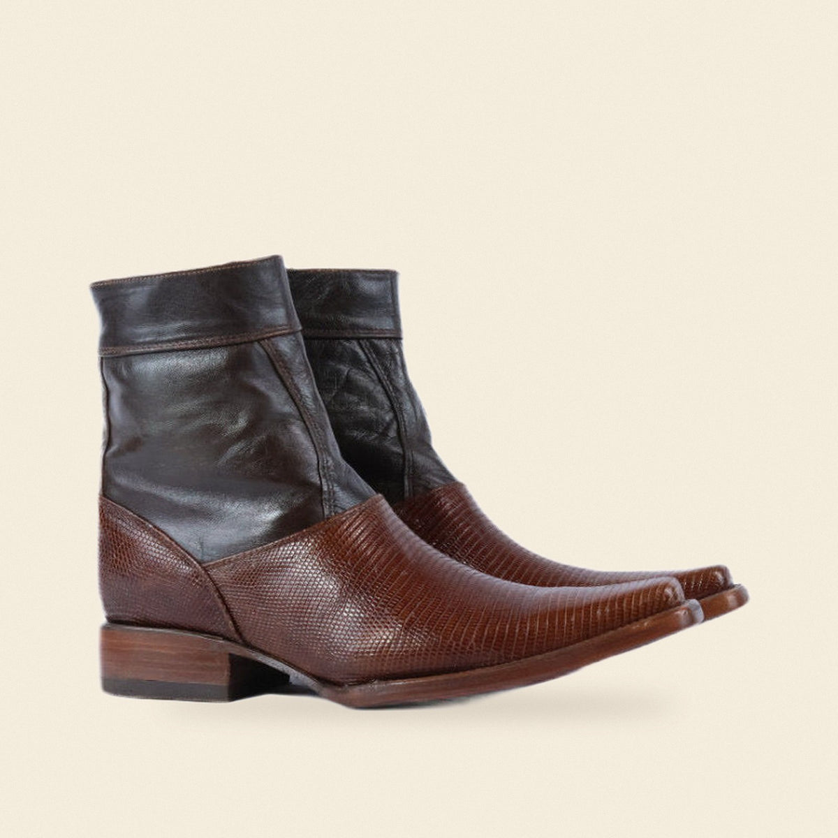 The Anderson — Lizard Square Toe Men's Cowboy Boot, front and side view