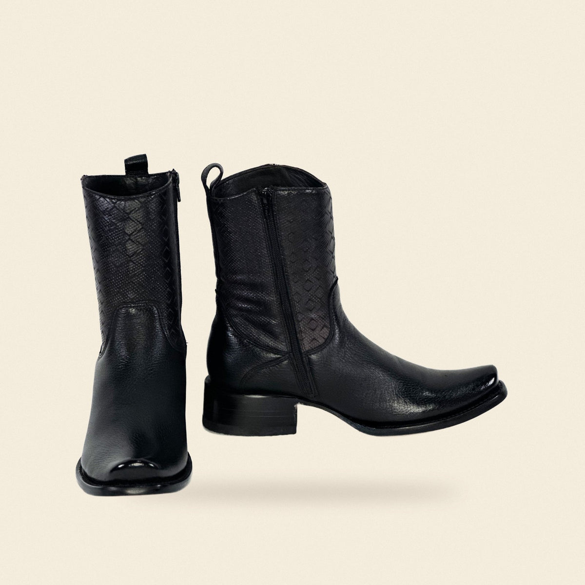 The Brownsboro — Deer Leather Men's Cowboy Boot, front and side view