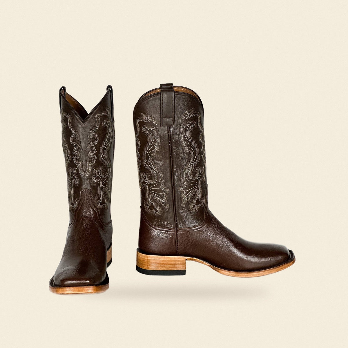 The Whitesboro — Deer Leather Men's Cowboy Boot, front and side view
