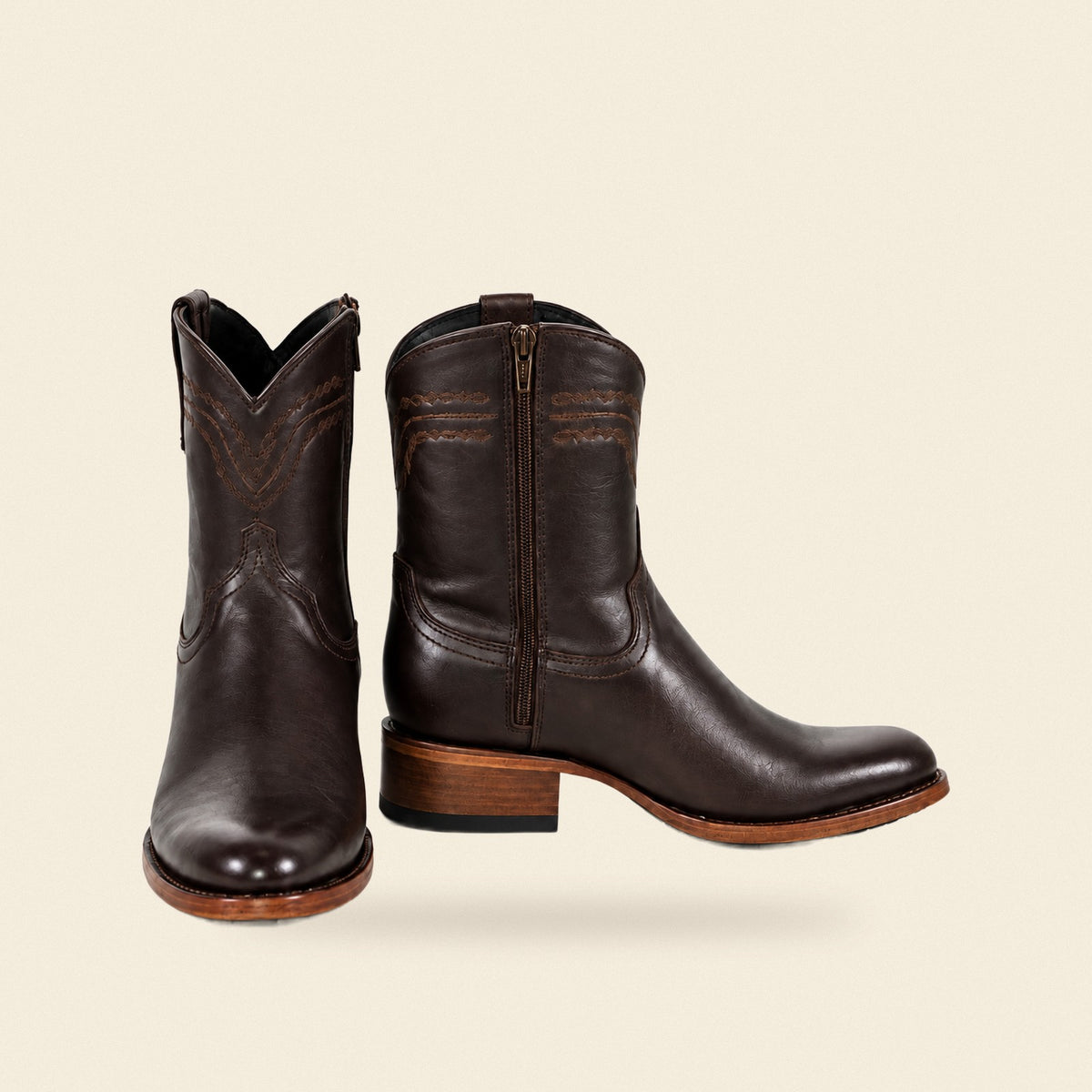 The Pecos — Deer Leather Round Toe Men's Cowboy Boot, front and side view
