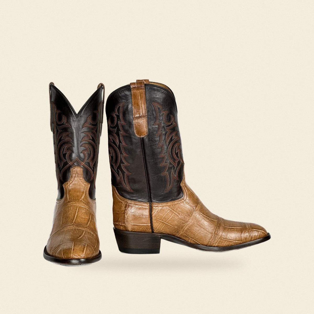The Marble Falls — Alligator Men's Cowboy Boot, front and side view