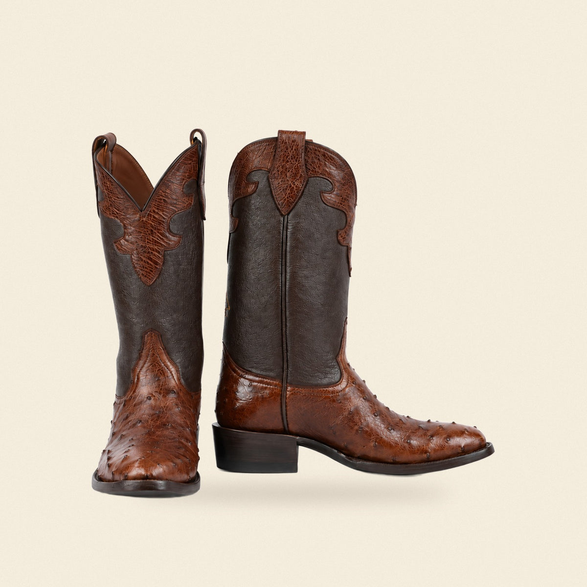 The Alto — Ostrich Round Toe Men's Cowboy Boot, front and side view