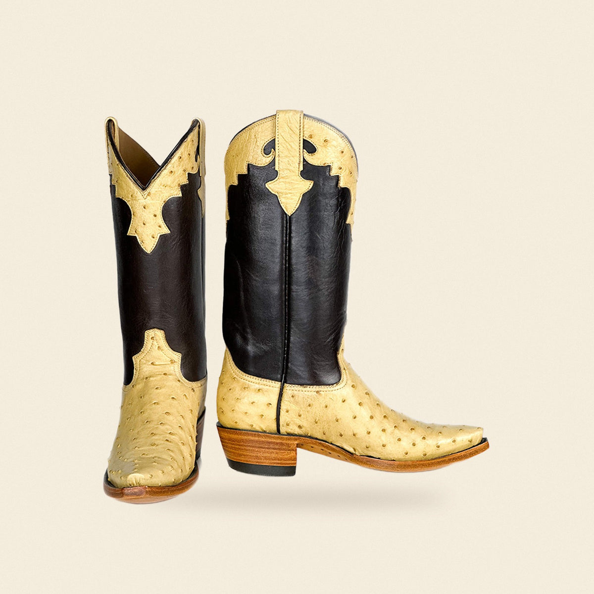 The Belton — Ostrich Snip Toe Men's Cowboy Boot, front and side view