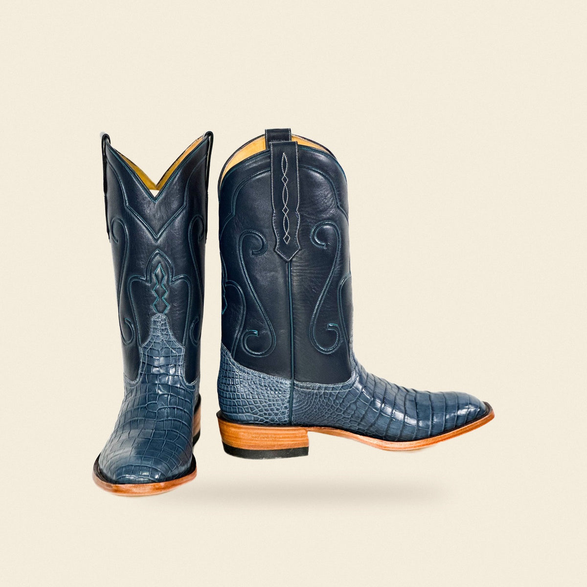 The Shiner — Alligator Men's Cowboy Boot, front and side view