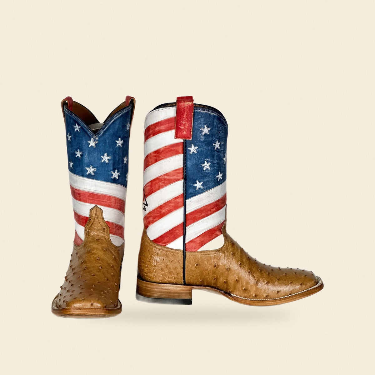 The Brenham — Ostrich Square Toe Men's Cowboy Boot, front and side view