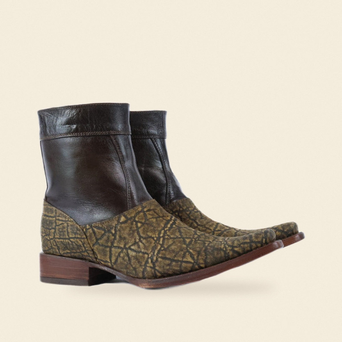The Elkhart — Leather Square Toe Men's Cowboy Boot, front and side view