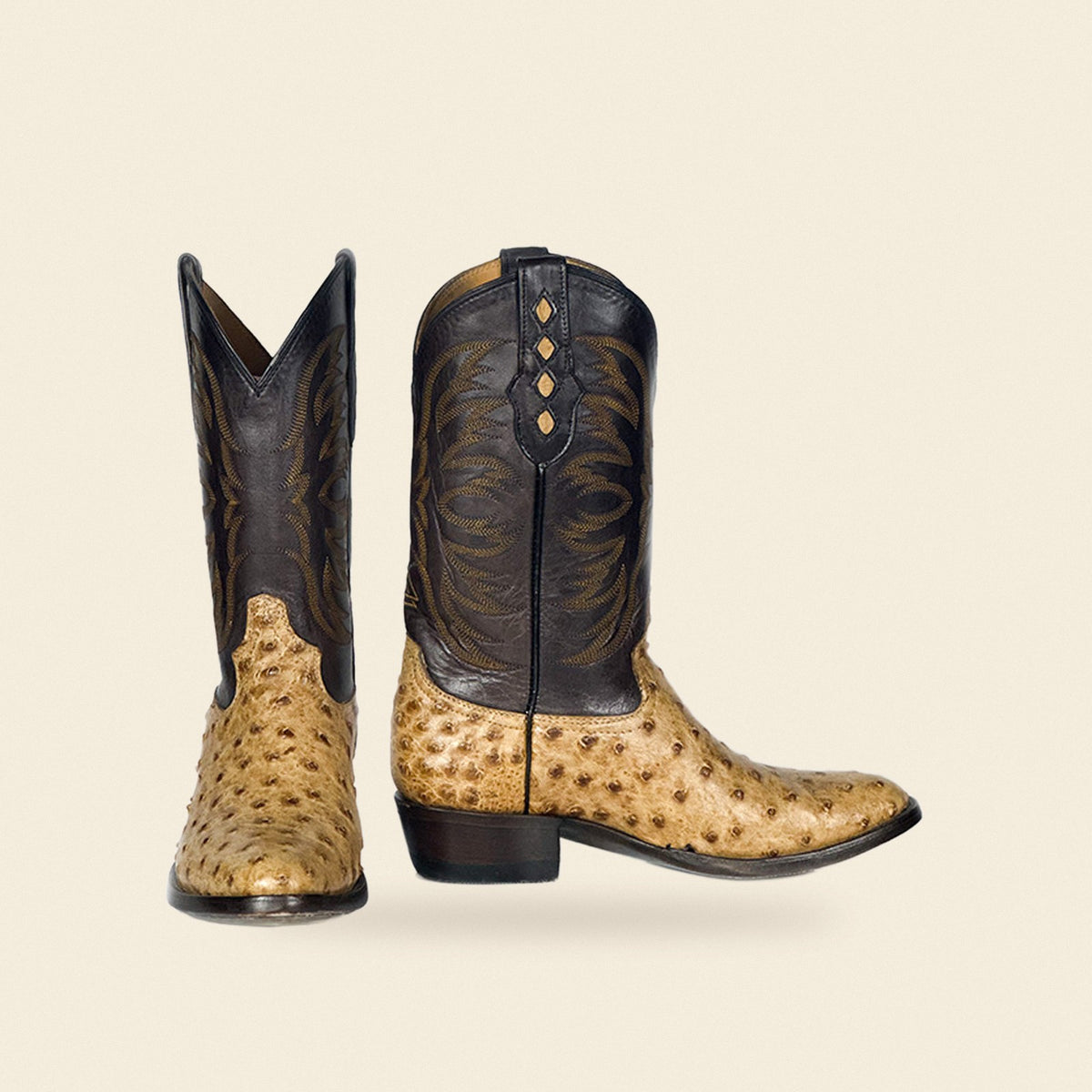 The Greenville — Ostrich Snip Toe Men's Cowboy Boot, front and side view