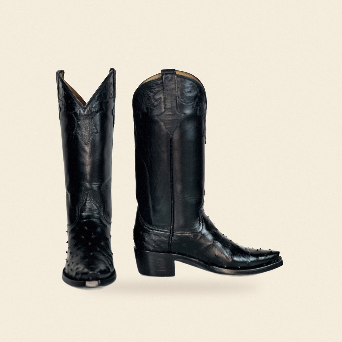 The Alejandra — Ostrich Snip Toe Women's Cowboy Boot, front and side view