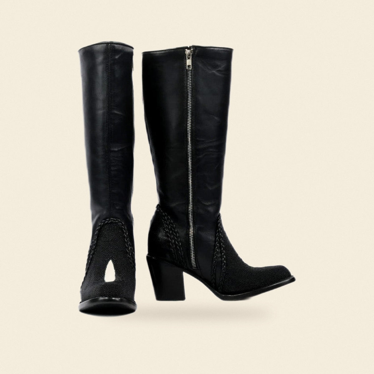 The Perla — Leather Women's Cowboy Boot, front and side view